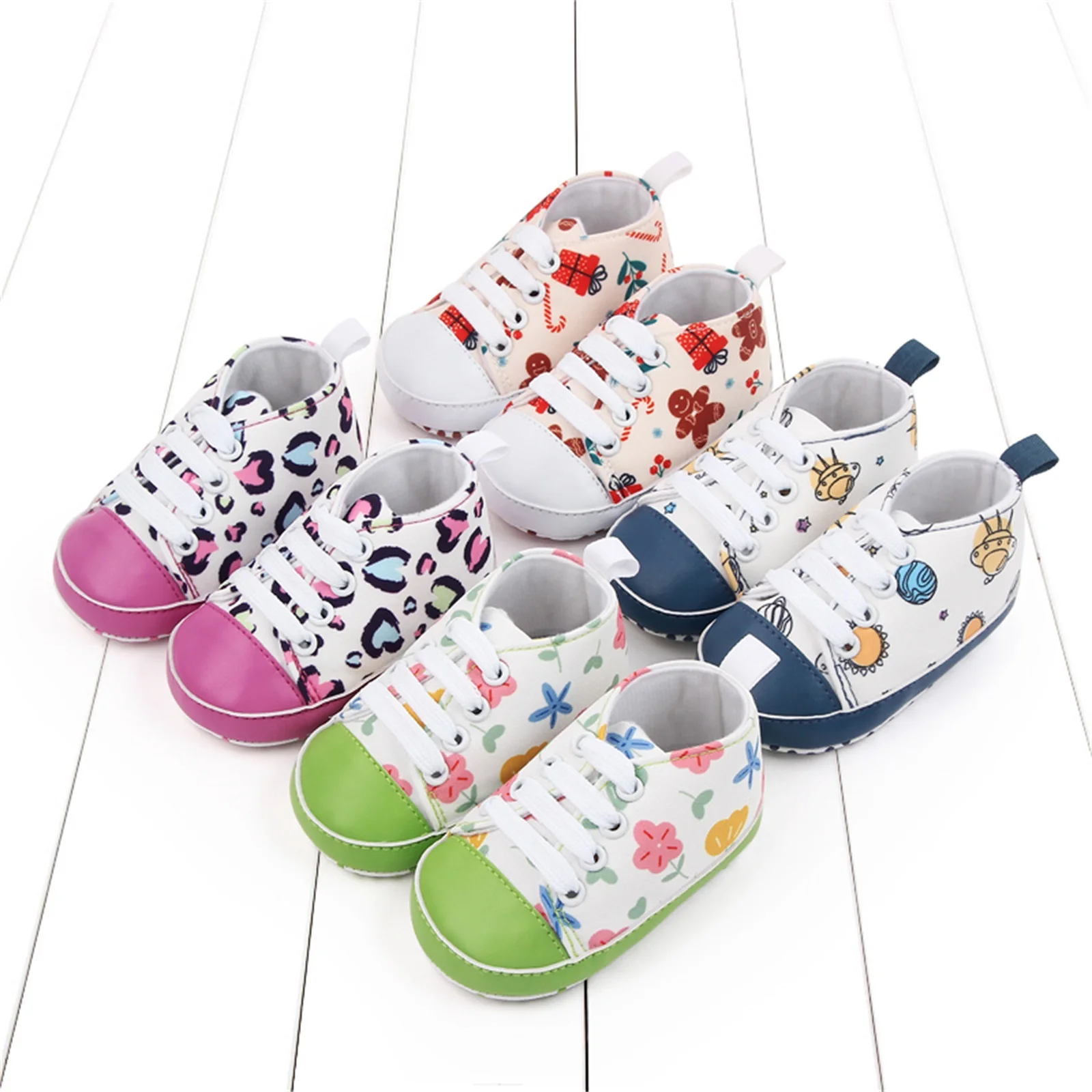 

Fashion Baby Canvas Shoes Flower Planet Gingerbread Man Leopard Print Non-slip Walking Shoes Casual Flats for Girls Boys 0-18M
