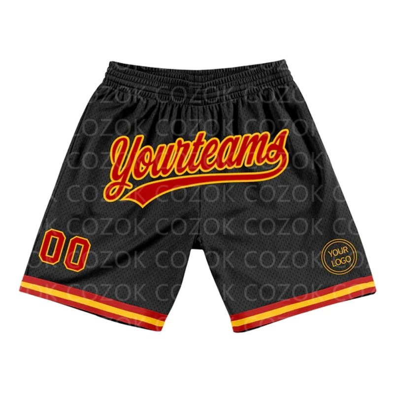 Custom Black Yellow Authentic Basketball Shorts 3D Printed Men Shorts Name Mumber Quick Drying Beach Shorts