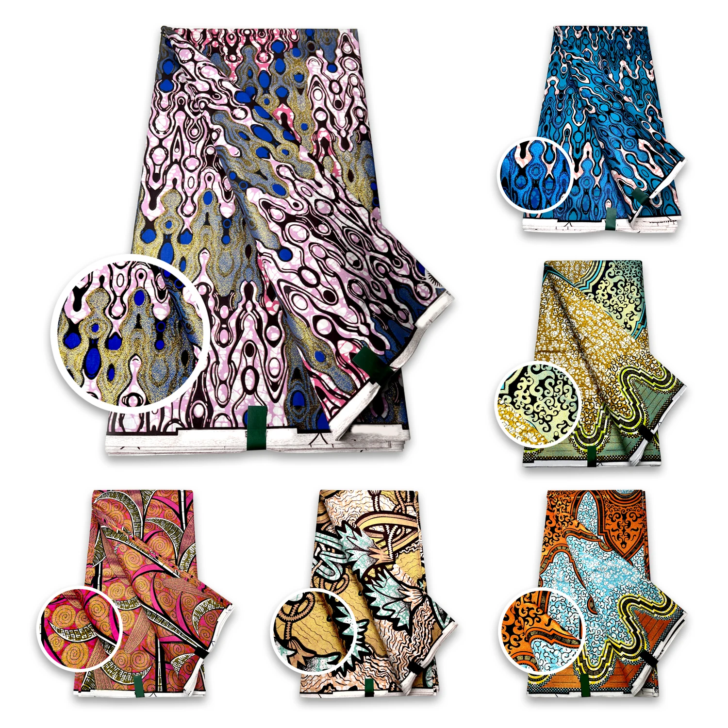 

African Ankara Real Batik High Quality Grand Wax 100% Cotton Shine Glitter Gold Print Batik Soft African Dresses for Women
