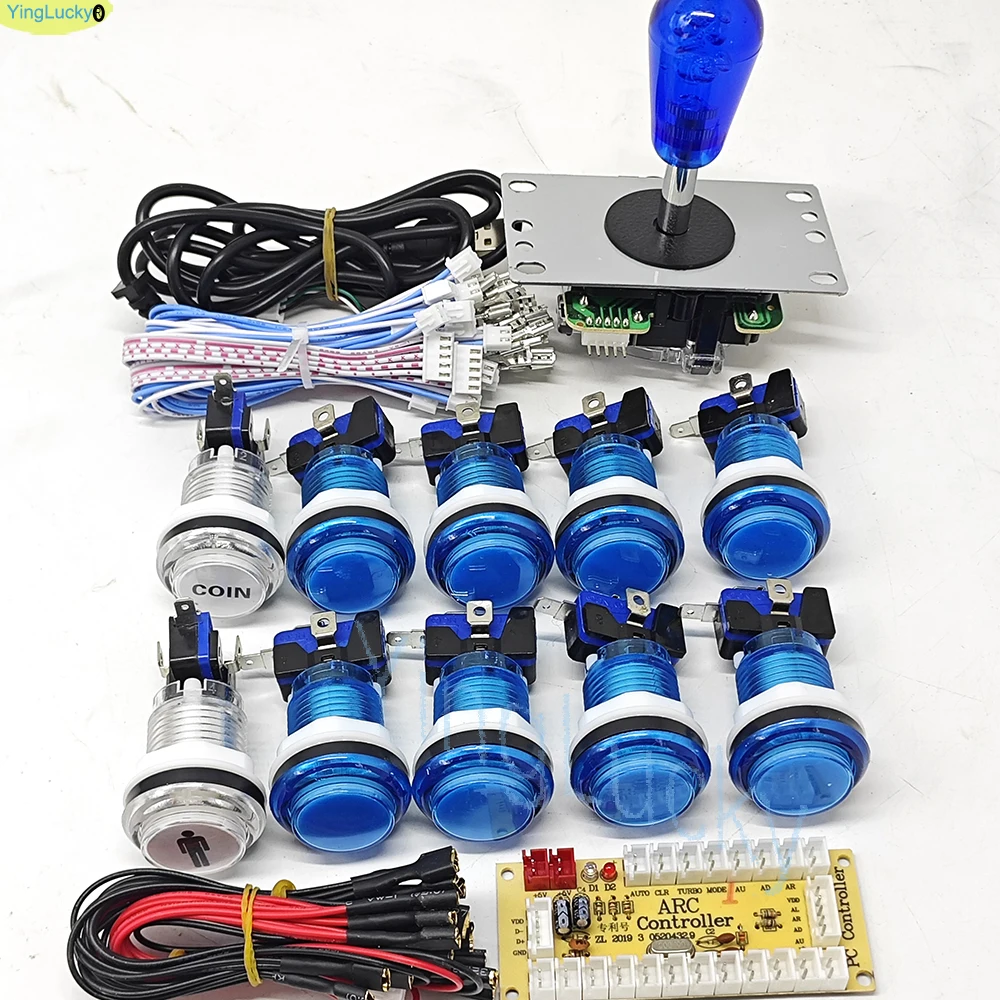 Dual Player DIY Arcade Game Kit with LED Push Buttons and American-Style Joystick