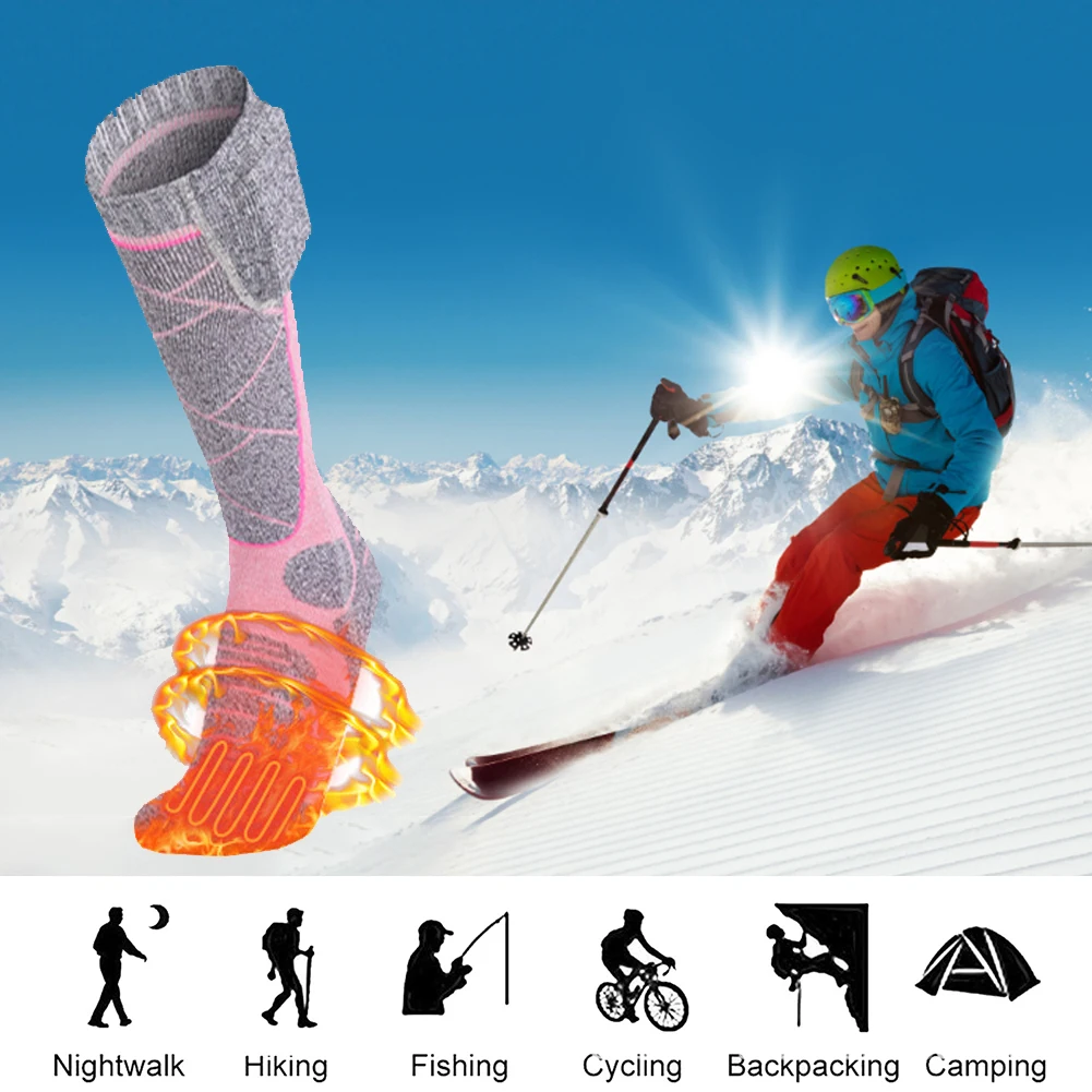 Electric Winter Warm Socks Elastic Comfortable Heating Socks 3 Modes Adjustable Breathable for Fishing Camping for Hiking Skiing