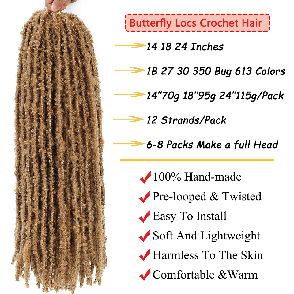 Wakego 24 18 14 Inch Butterfly Locs Crochet Hair Ginger Bug Blonde Brown 27 350 Colors Pre-Twisted Distressed Locs Crochet Hair 2