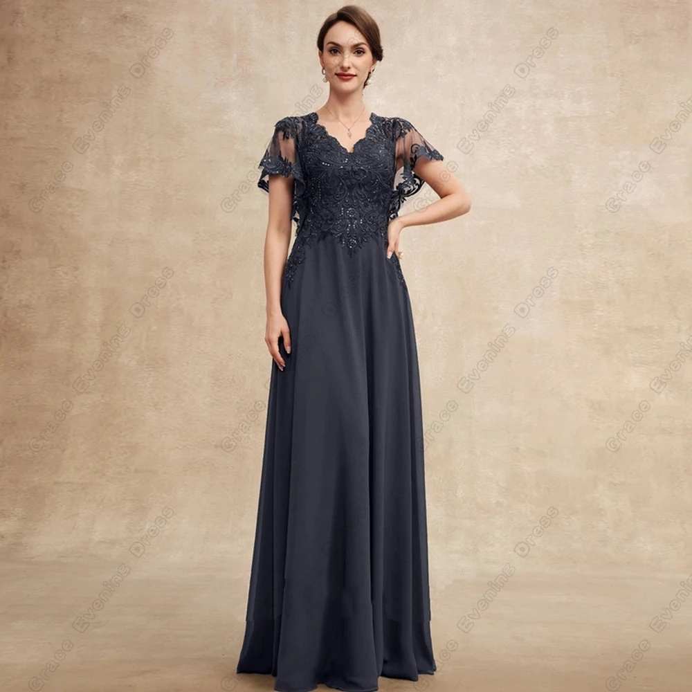

Strapless Mother of Bride Dresses with Lace Beach Chiffon Wedding Party Gown Short Sleeve Vestido De Noche 2023 Summer Chiffon