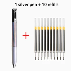 Luxury Smooth - Writing Gel Pen Set - 0.5mm Fine Point Black Ink (Silver - 11 pcs set)