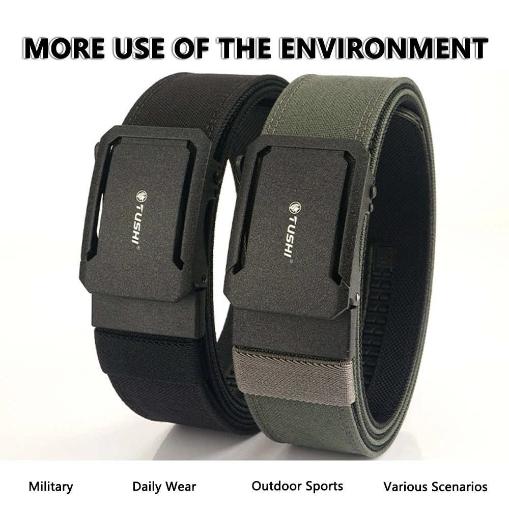 TUSHI Brand 4.3CM Wide double-layer reinforced automatic buckle training quick hanging pistol belt Mens nylon outdoor leisure