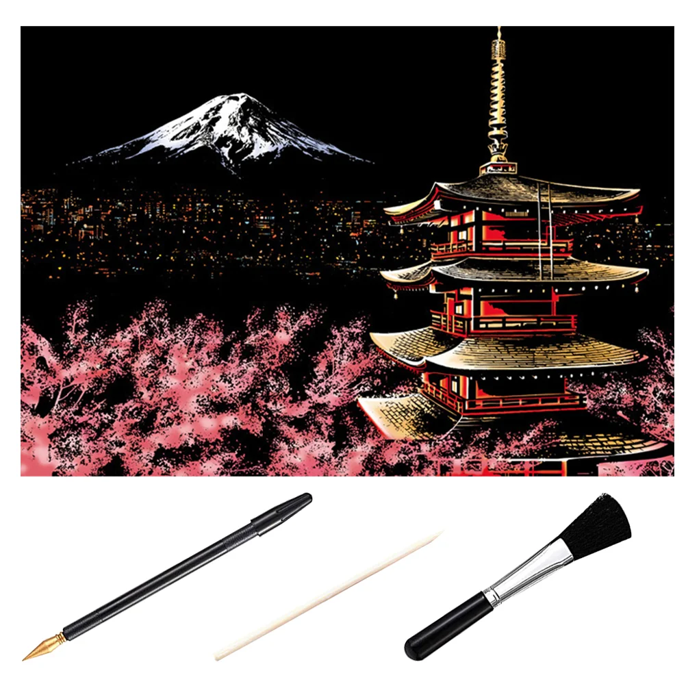 

4pcs Sets Night View Scratchboard Scratch Off Craft Kits DIY Scratch Scratchboard Materials for Adults Kids