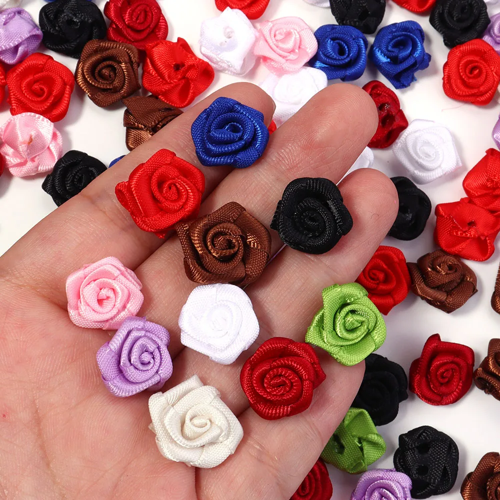 Set of 20 Mini Pink Satin Ribbon Roses for Craft and Party Decoration