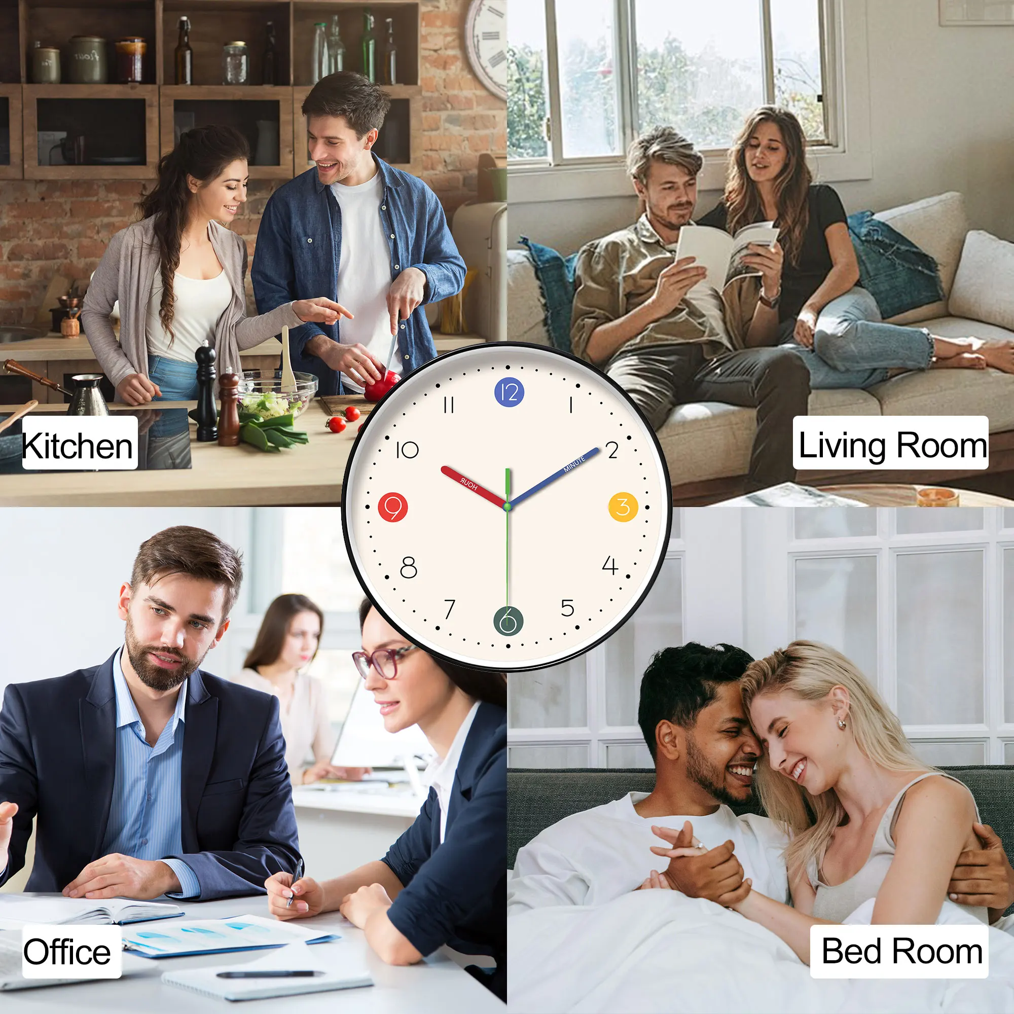 1pc simple beige instructional wall clock-silent non-ticking, learning wall clock with colorful hands and cute digital design