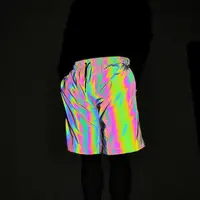 Fashion Holographic Men's Black Reflective Rave Rainbow Shorts Festival Party Psychedelic Shorts 1