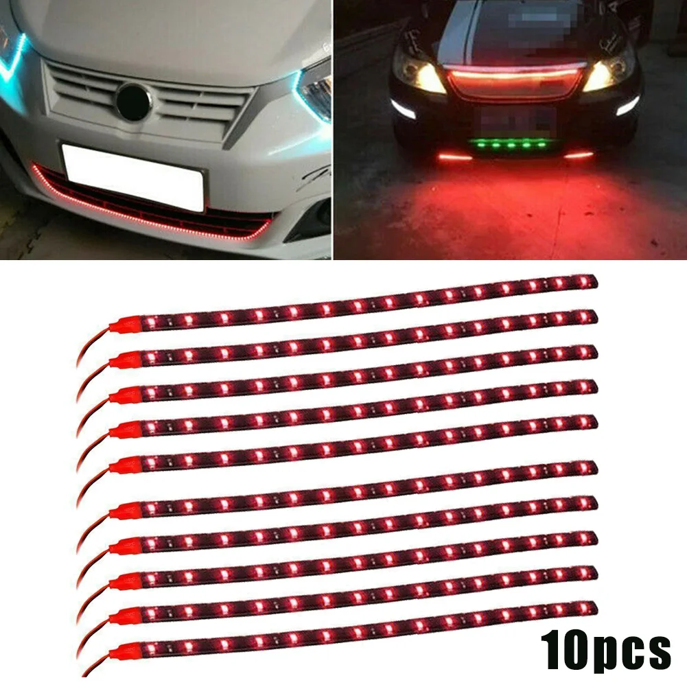 

10pcs DC12V 1000K 15-LED Red Flexible Light Strips Replacement Bulbs 30cmx1cm Decorative Lamps Waterproof Universal Lights