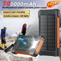 Solar Power Bank 100000mAh External Battery Portable Charger Waterproof Power Bank with SOS Flashlight for IPhone Xiaomi Huawei