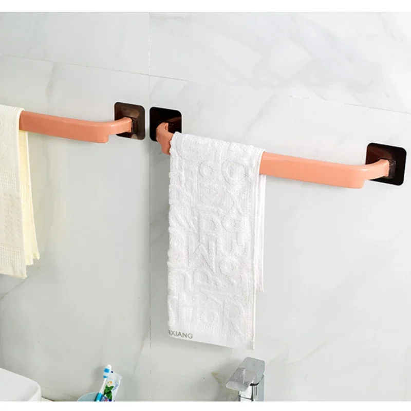 Adhesive Towel Rack Bathroom Towel Bar Shelf Wall Mounted Towels Hanger Toilet Suction Cup Holder Kitchen Bathroom Organizer