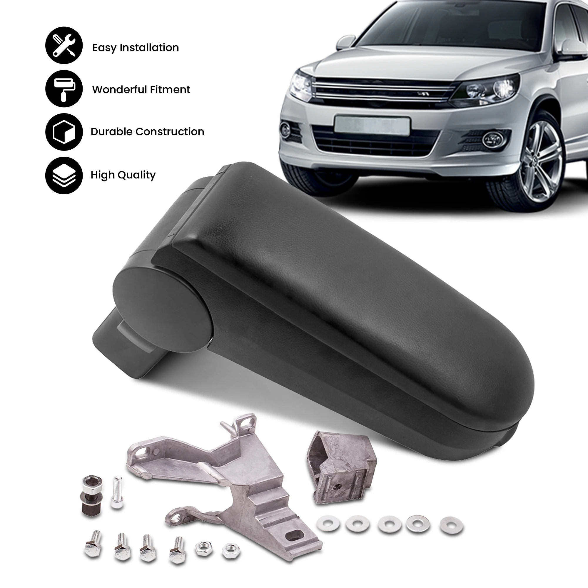 Center Console Leather Armrest W/ Leatherette Padding For VW Golf Jetta