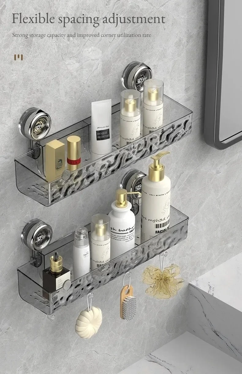 Shower Room Suction Cup Bathroom Storage Shelf Basket Home Storage Organizer Shelf Decorative Easy Install Bathroom Organizer