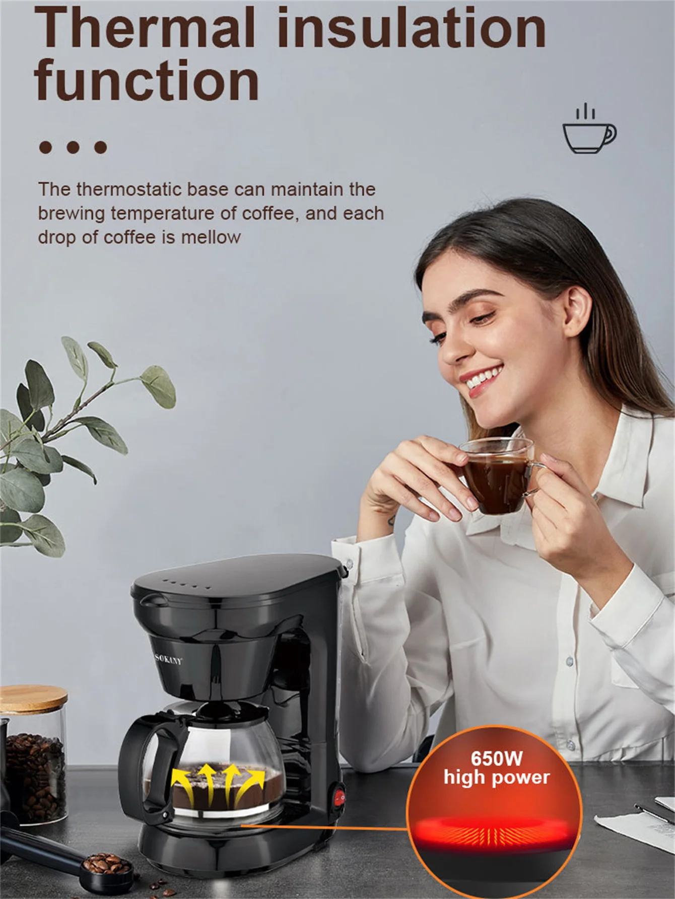 ديلي - صانعة قهوة زجاجية 6 أكواب - Electric Coffee...