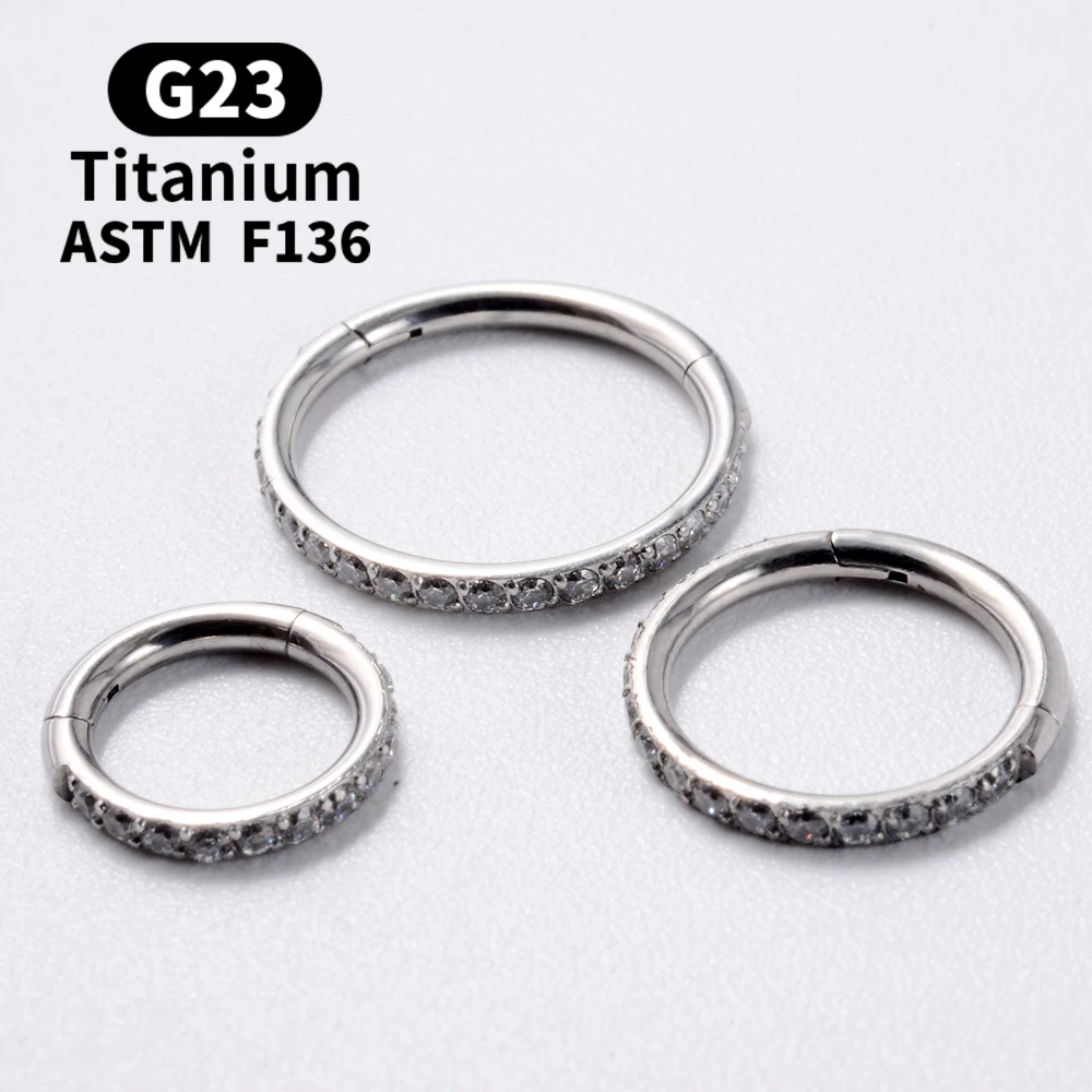Piercing Jewelry 18G/16G Women's Round Earrings G23 F136 Titanium Nose Ring Hinge Clicker Open Diaphragm Nose Ring Fashion Lady Piercing Jewelry