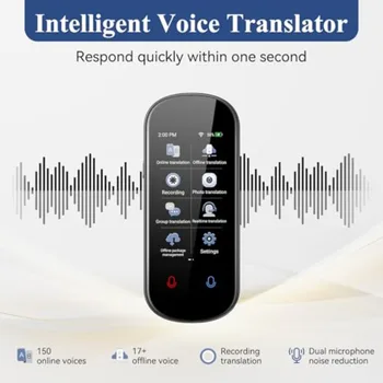 Portable two-way AI voice translator device for business, learning, and travel; ABS plastic body in black; real-time voice, tex 4