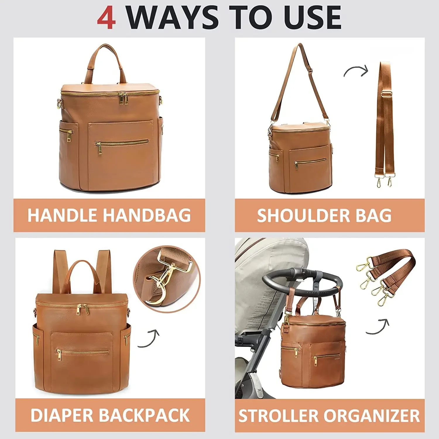 New Fashion Mommy Bag Pu Leather Diaper Backpack Bag with Changing Pad Baby Organizer Baby Nappy Bag Mummy Daddy Backpack - 6
