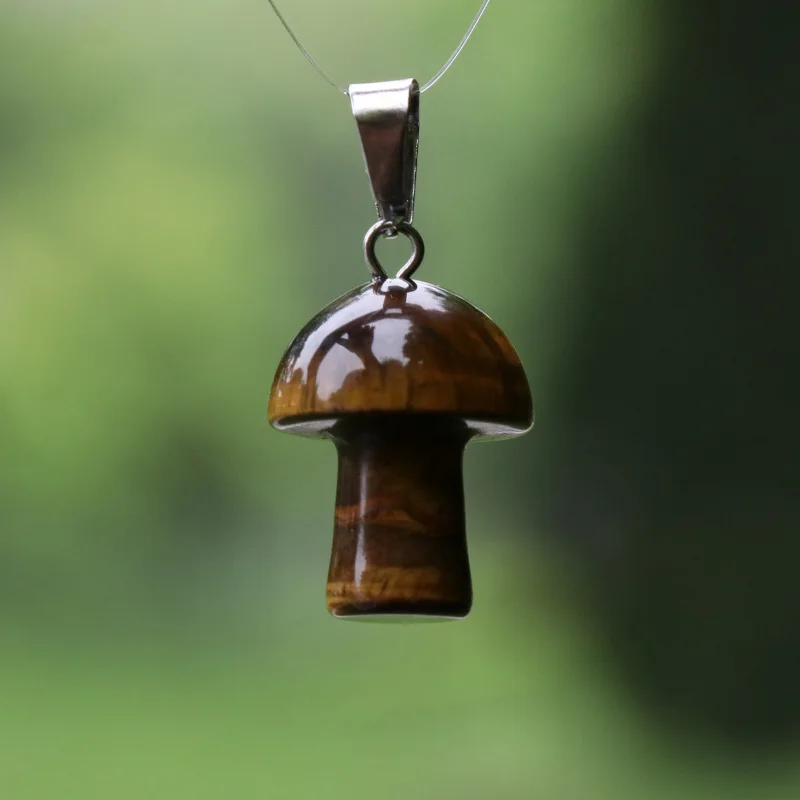 

LHT76 Natural crystal stone Mushroom Pendant Tiger eye stone powder crystal semi-precious stone pendant