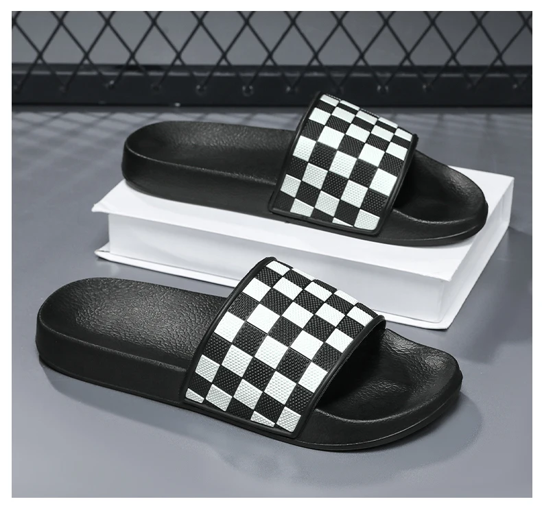 Herren-Slipper 2026 Sommer Outdoor Rutschfeste Geruchshemmende Freizeit-Strandpantoffeln Neu Karierte Slides Große Größen 48 – Detail 15