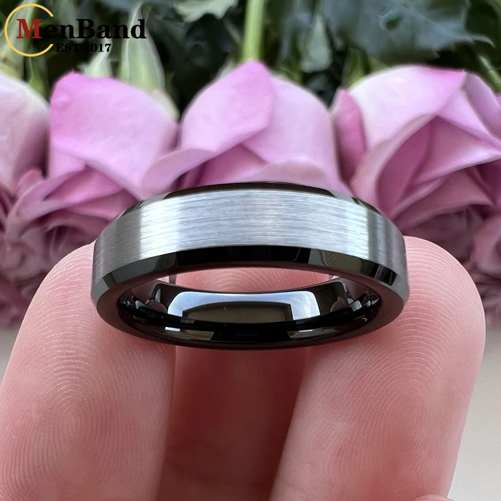 MenBand Fashion Gold Color 4MM Men Women Tungsten Carbide Wedding Ring Beveled Polished Brushed Finish Comfort Fit Size 4-12
