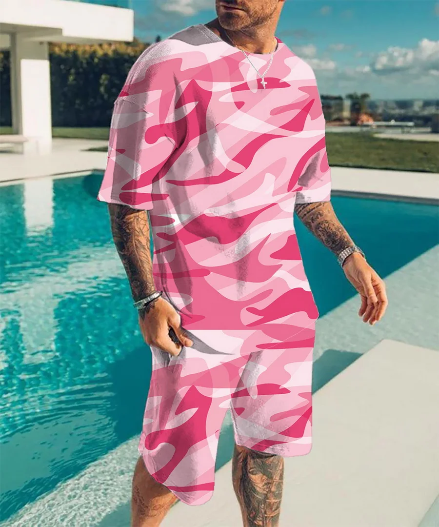 

Summer Men Tracksuit Casual Fashion Short T-shirt+Shorts Set Beach Style Outfit Vintage Oversized Sportswear Suit Men Clothing