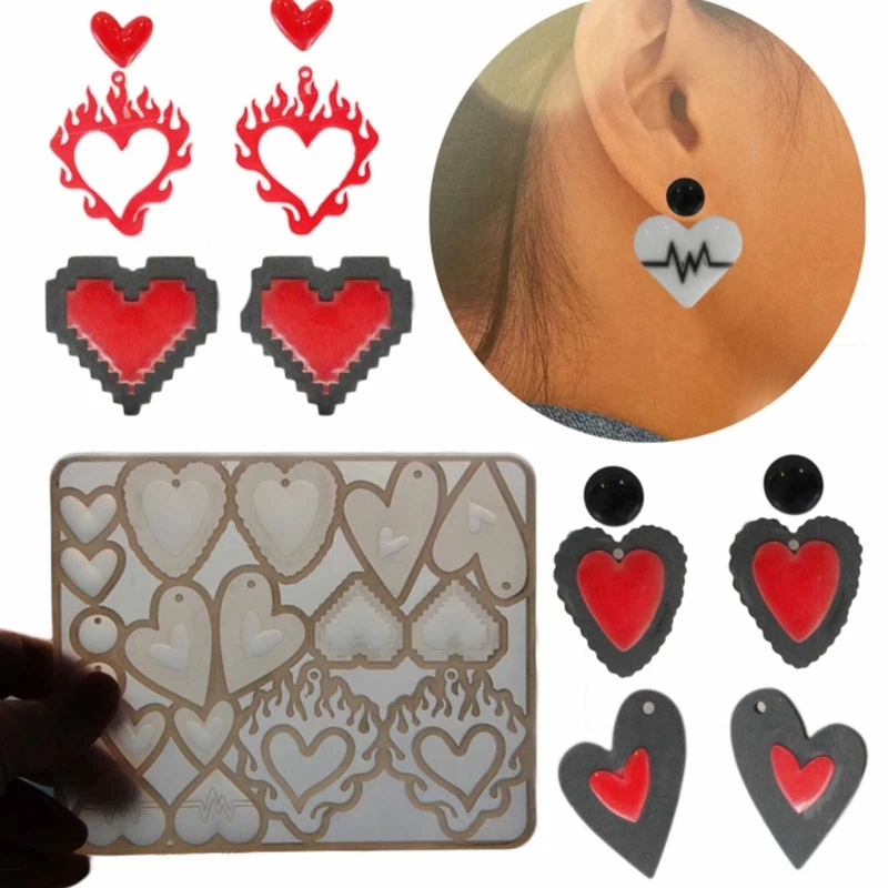 

Love Heart Combination Earrings Mold Epoxy Ornament Mold Resin Casting Pendant Mold Suitable for Home Decorations Dropship