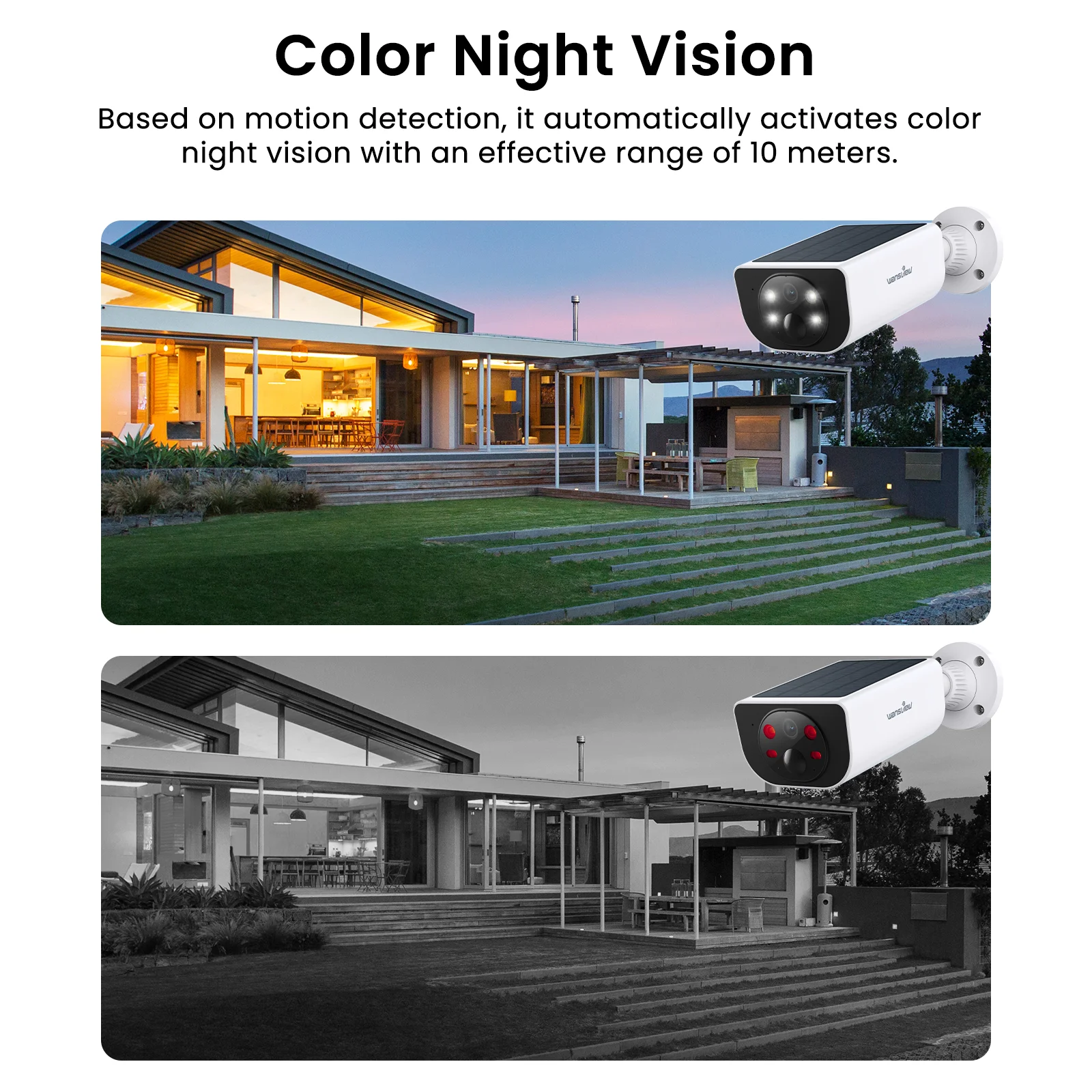 Wansview Outdoor Solar Security Camera with Battery 3MP 2.4G WIFI Camera Battery Cloud Storage Color Night Vision 2-Way Audio 4