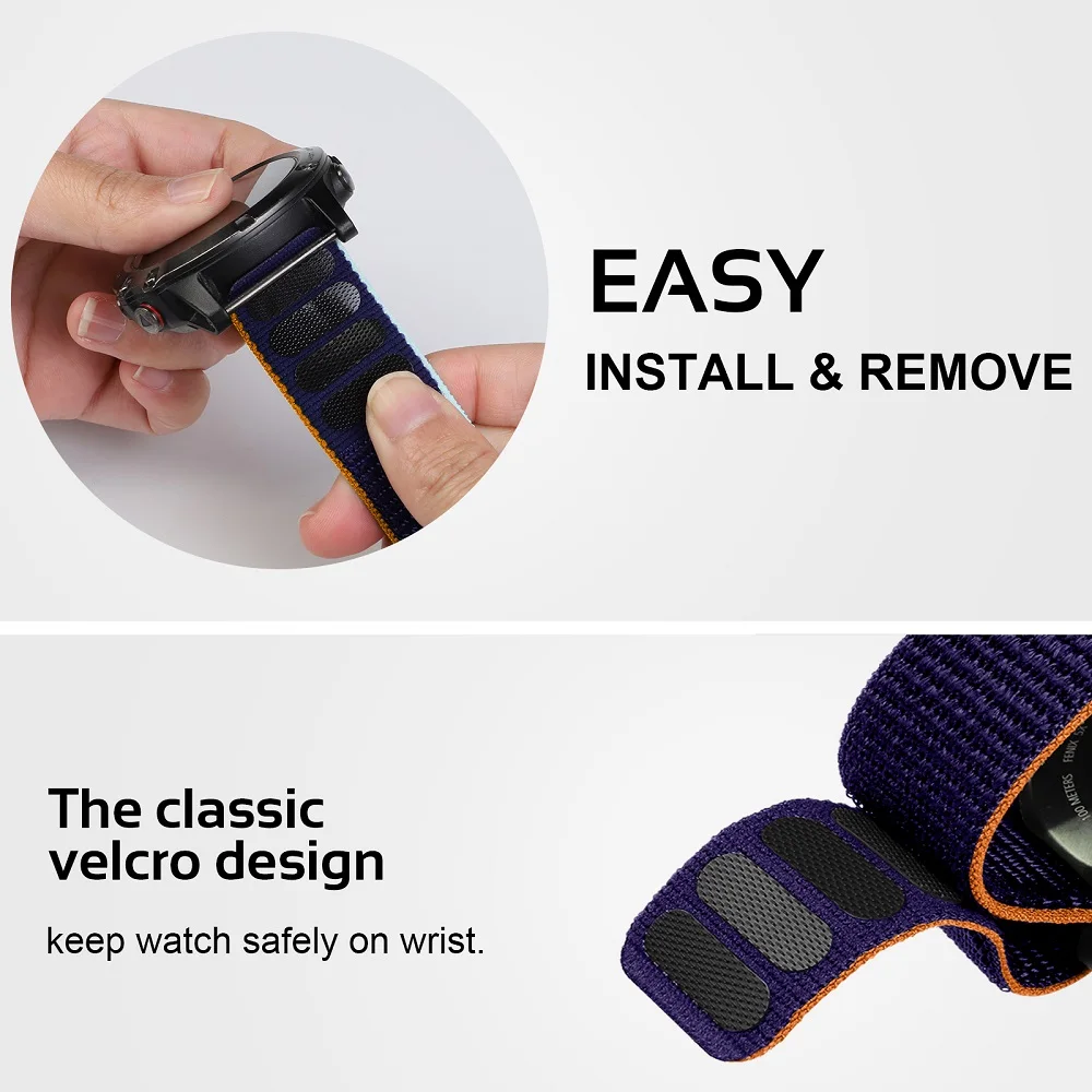 Ultralight Woven Nylon Hook Loop Watch Strap, 22mm