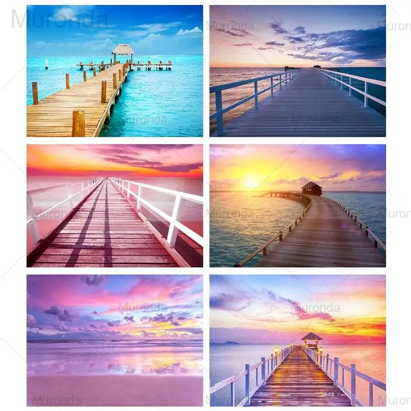 

5D DIY Diamond Embroidery Seascape Beach Wooden Bridge Diamond Painting Cross Stitch Kit Sunset Scenery Picture Home Decor Gift