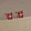Boucles d'oreilles carrées suspendues en acier inoxydable, 2 pièces, pierre d'anniversaire de décembre, chaîne en zircone cubique, fleur, bijoux de perçage