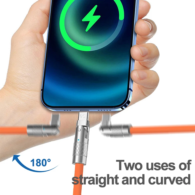 120W 6A 실리콘 케이블 USB C 충전기 케이블 iPhone 14 13 12 11 Pro Max Mini 180 회전 초고속 충전 유형 C 와이어 코드