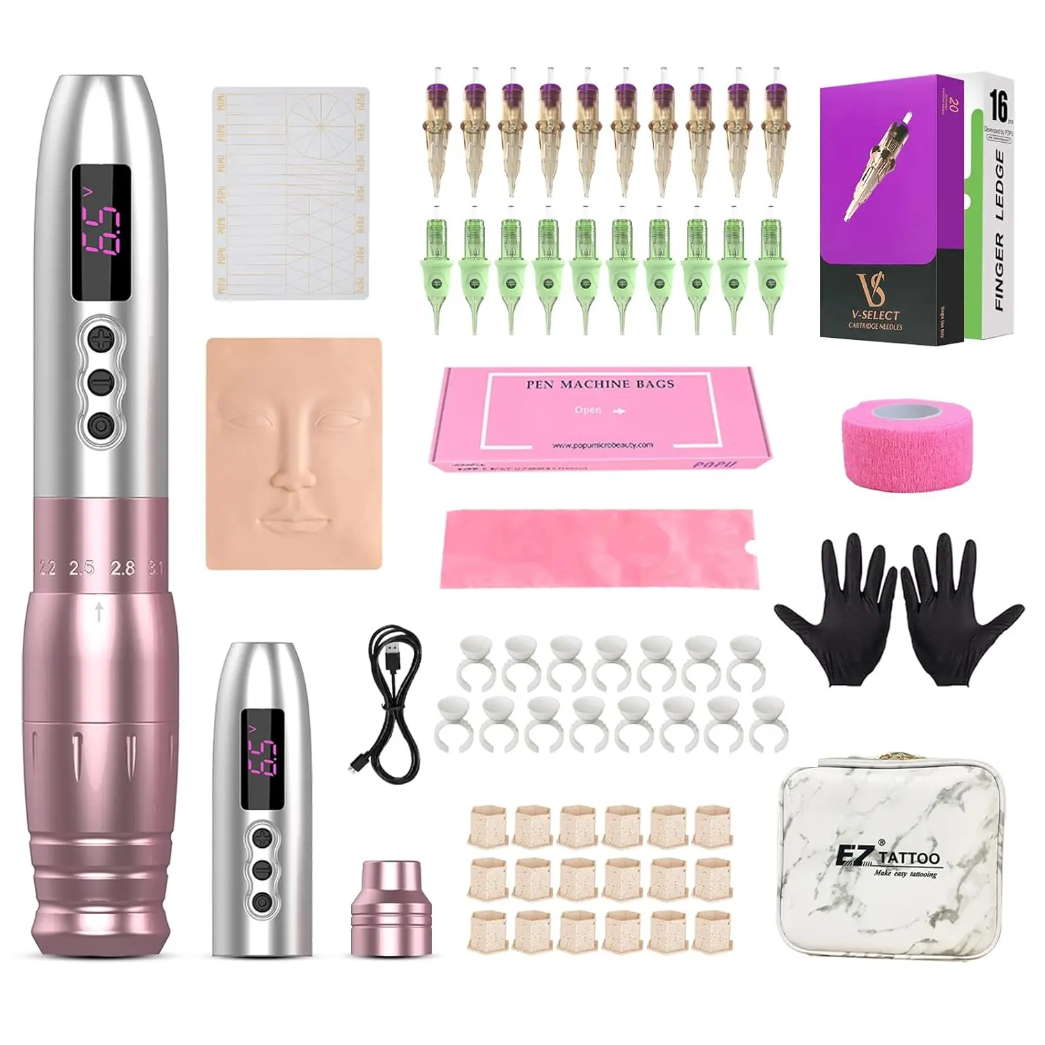 Tattoo Kit EZ LOLA AIR Pro Wireless Permanent Makeup Tattoo Machine Pen PMU SMP TATTOO 6 Strokes 2.0mm-3.3mm 1000mAh Battery Power Supply