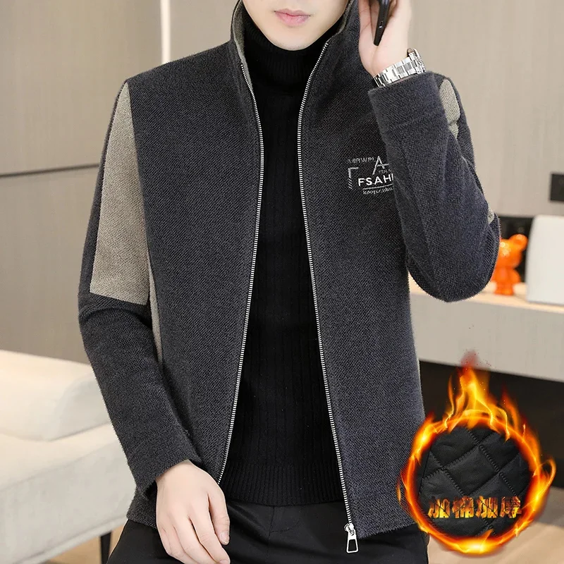 

2024 Autumn Winter Wool Blends Jacket Men Splice Stand Collar Woolen Coats Casual Business Trench Coat Male Streetwear Overcoat