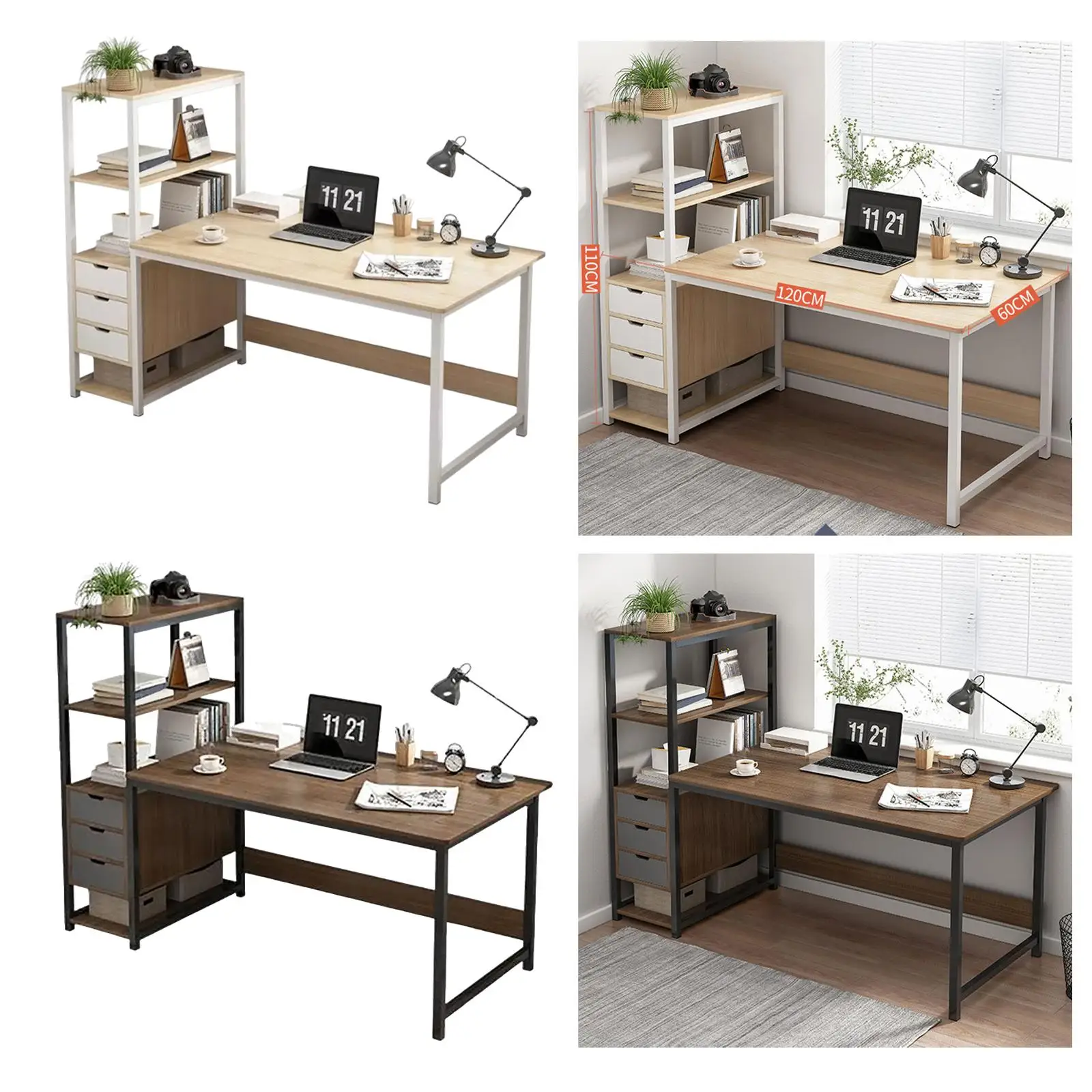 Office Desk Computer Desk with Three Drawer with Open Storage Shelf Corner Desk