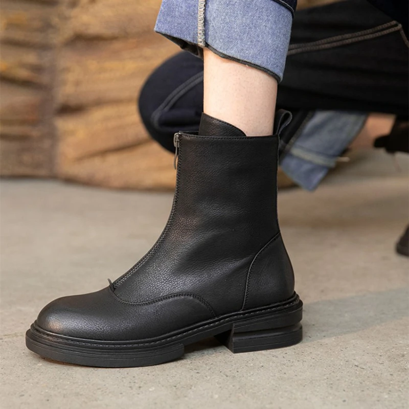 CITY Leather round shape bootie サイズ3 Amazon.com | GENSHUO Ankle Boots for Women 2 Inch Low Chunky