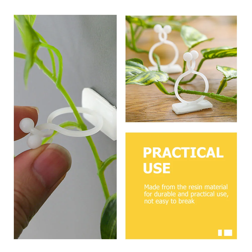 100 Pcs Plant Clips Wall Mount Holder Stick White Resin Climbing Support Indoor