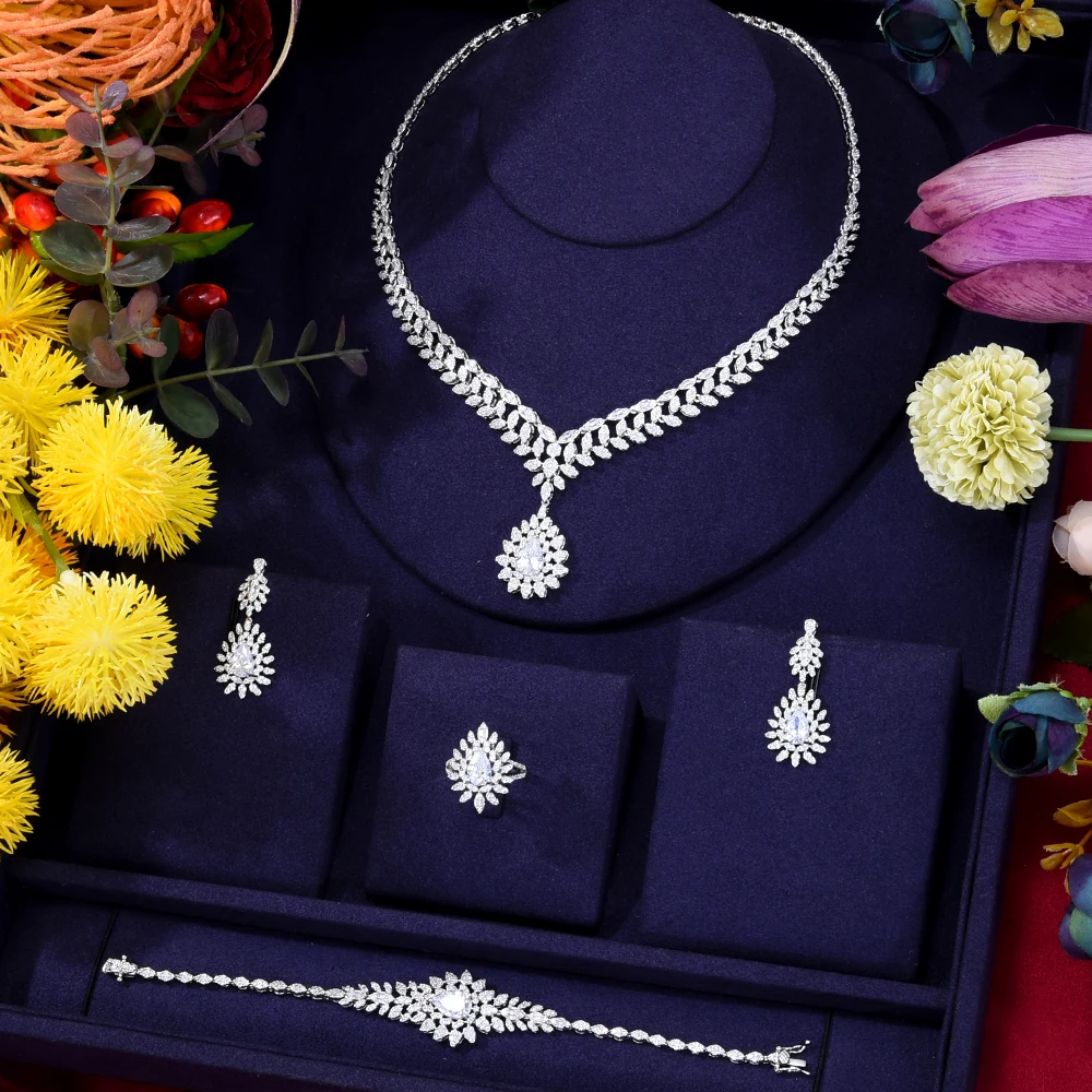 

GODKI Luxury 4PCS Indian Bridal Jewelry Set For Women Wedding Party Yellow Apple Green Zircon Dubai Indian jewelry Sets 2022