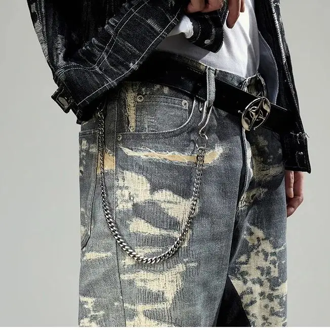 New Spring Fashion Jeans for Men Y2K Baggy Jeans Pants Digital Printing Retro Loose Straight Casual Pants for Men