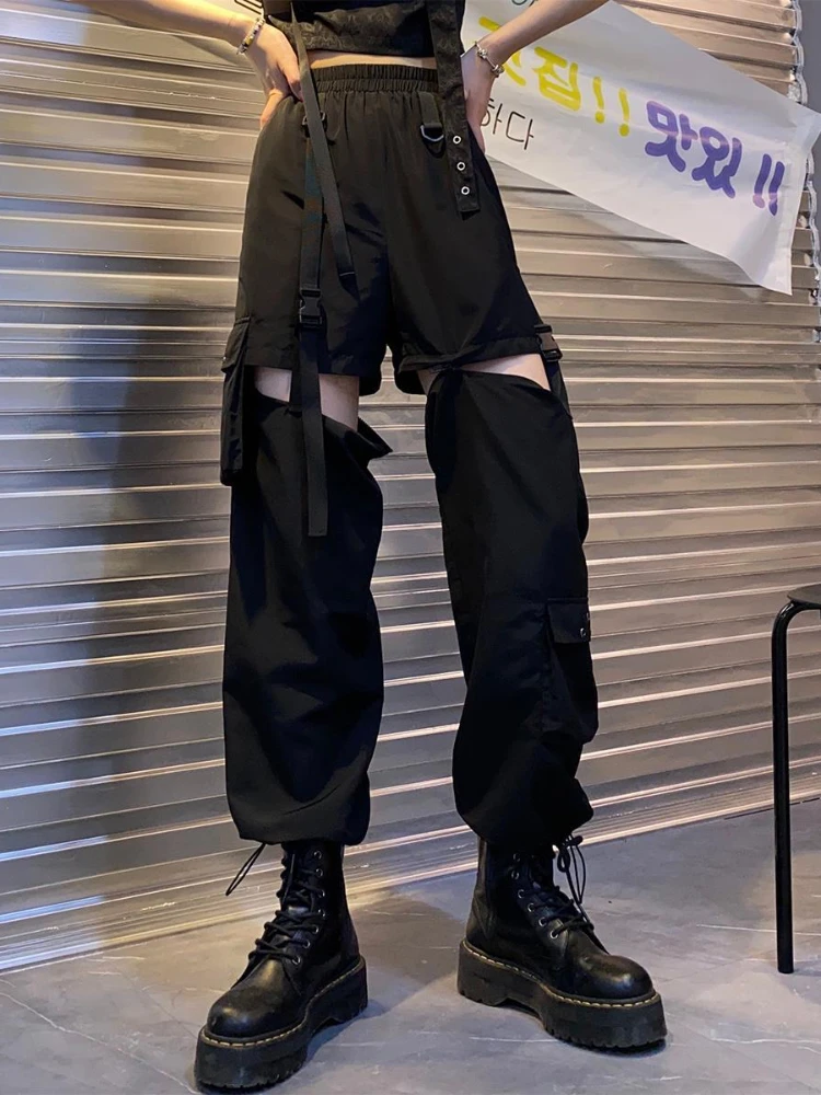 Spring Summer Detachable Tie Cargo Pants for Women Loose Pockets Spliced  Streetwear Harajuku Style Female Y2K Fashion New 2023 - AliExpress