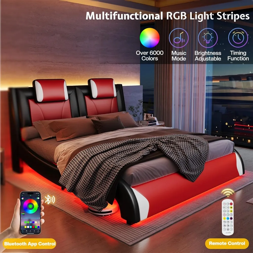 LED Queen Faux Leather Bed 3