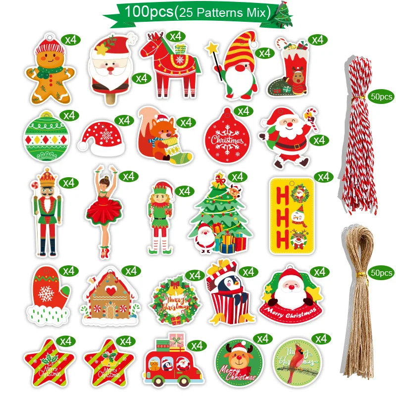 

50/100 Pcs Merry Christmas Tags Kraft Paper Card Gift Label DIY Hang Tags Gift Wrapping Decor Gift Card Christmas Decor Supplies