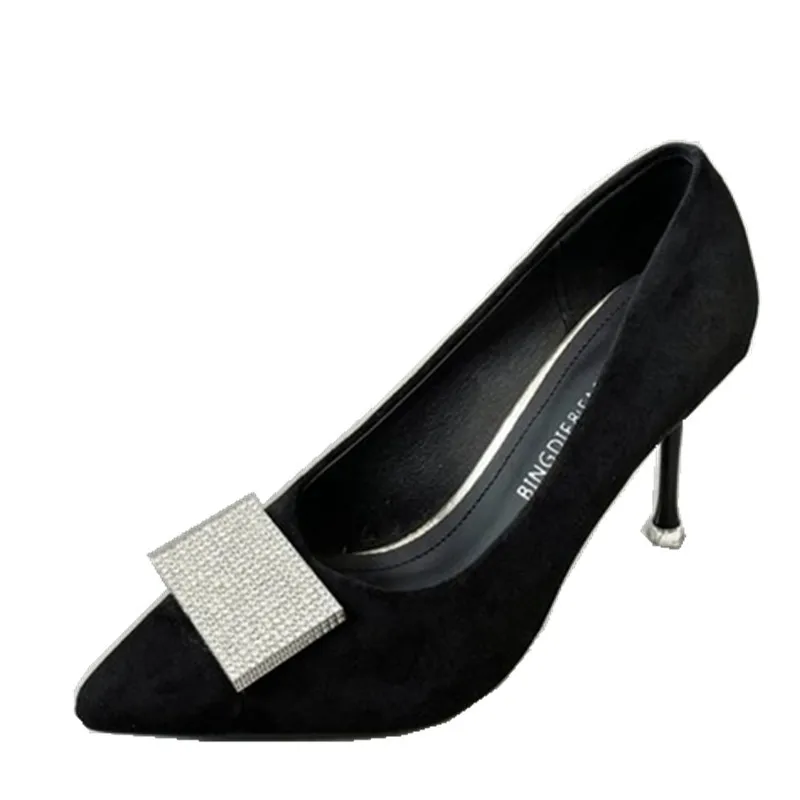 NEW High Heels Shoes for Woman 2024 Office Women's Summer Footwear Pumps Pointed Toe Black on Heeled Normal Leather Casual Trend