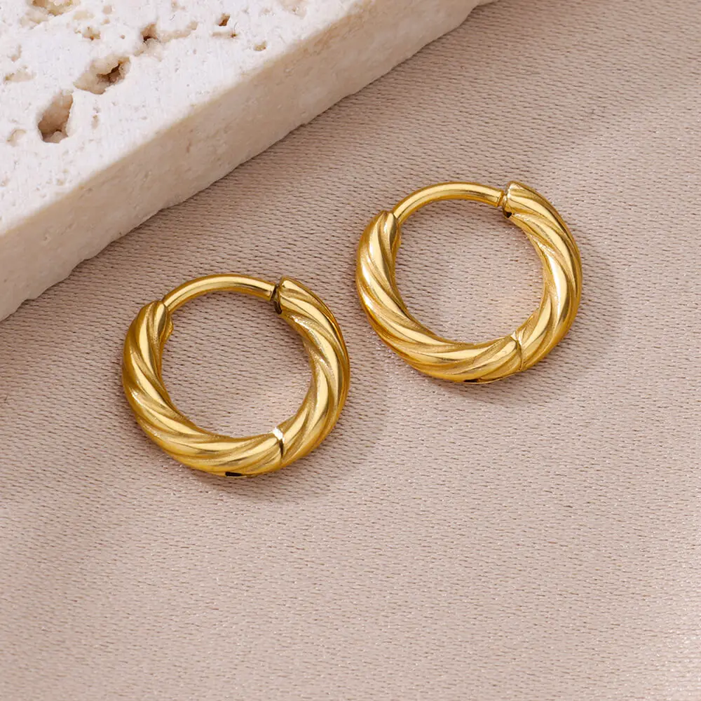 Vintage Round Twisted Earrings Stainless Steel Gold Plated