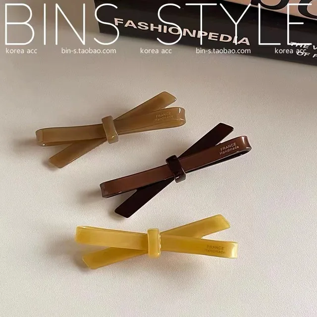 Korea Imported Turmeric Sweet Girly Feeling Color Matching Coffee Color Three-Dimensional Bow Bangs Duckbill Clip Side Hairpin