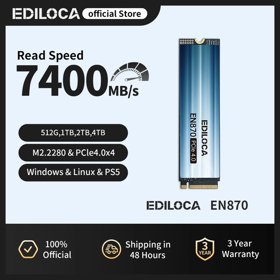 Ediloca EN870 M.2 2280 SSD 7400MB/s NVMe PCIe Gen4.0x4 Internal