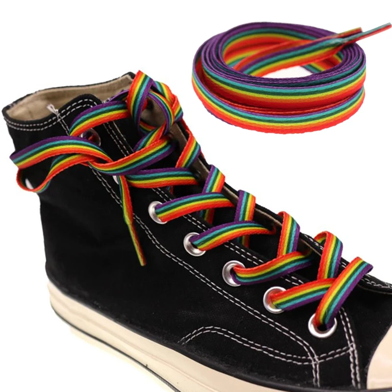 1Pair Rainbow Shoelace Gradient Color Low-cut High Top Canvas Shoes ...