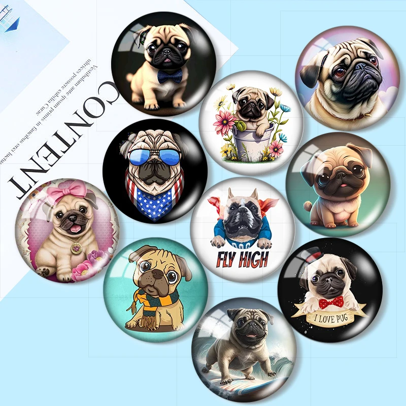 

Lovely Dogs Fashion Cartoon 10pcs 12mm/18mm/20mm/25mm Round photo glass cabochon demo flat back Makingfindings for jewelry