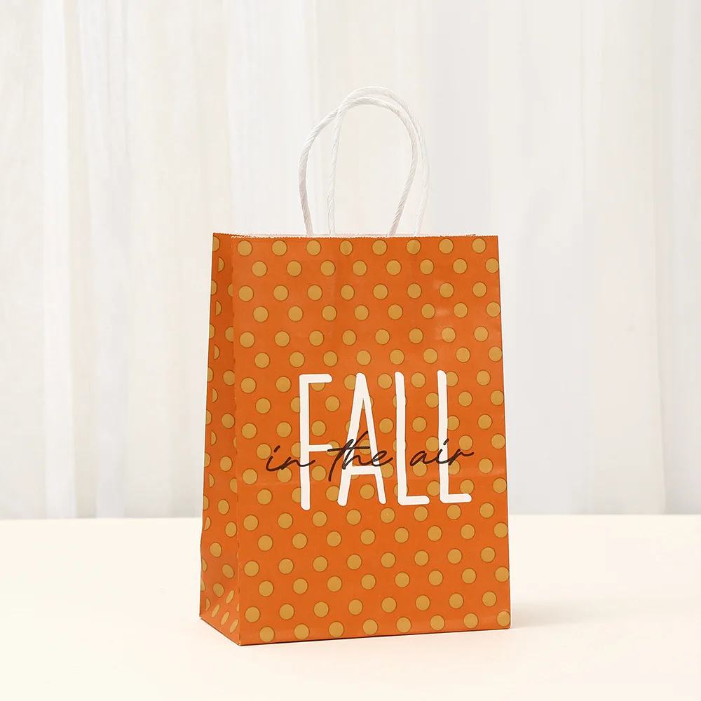 Autumn Pumpkin & Maple Leaf Kraft Paper Gift Bags for Candy, Sweets, Cookies, Party... - SKU KPGB1129 - UGI Packaging