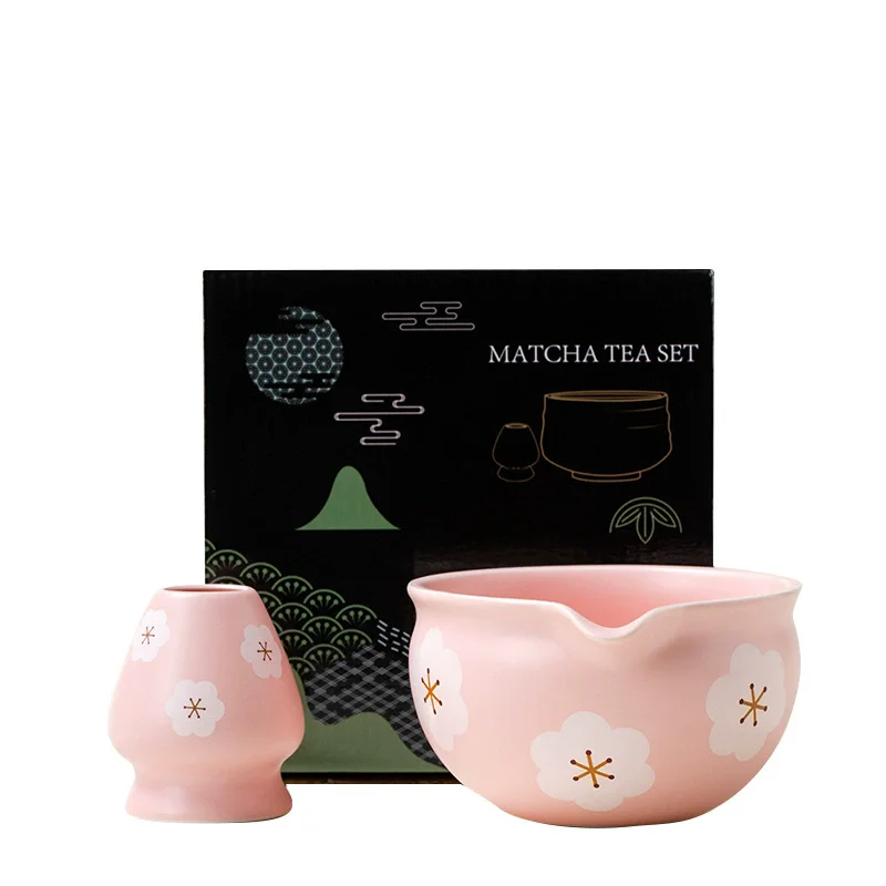 Pink Traditional Japanese Matcha Bowl and Whisk Holder Tea Bowl with Pouring Spout for Office Table Tea Ceremony Party Gift matcha tea set matcha tea tools tea set